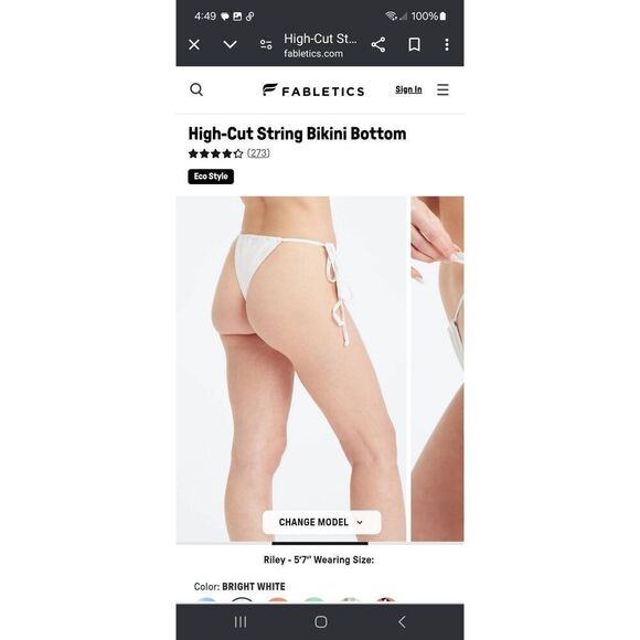 New Medium Fabletics Bright White High Cut String Cheeky Bikini Swim Bottoms - Picture 2 of 8